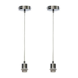First Choice Lighting Set Of 2 Carss - Polished Chrome Ceiling Pendants For Easy Fit Shades - thumbnail 1