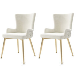 HomeTouch Set Of 2 Modern Beige Velvet Dining Chairs With Wing Back & Gold Metal Legs - thumbnail 8