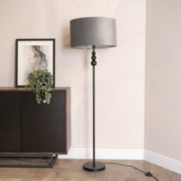 Valuelights Marissa Black Stacked Ball Floor Lamp With Grey Velvet With Chrome Inner Lamp Shade - thumbnail 3