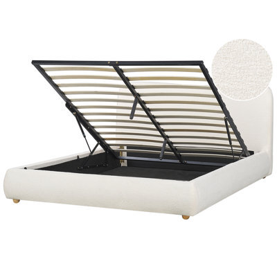Beliani Ottoman Bed Boucle Blagnac 160 X 200 Cm (Eu King Size) Off-White - image 1