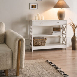 Wyld And Coco Nordic Home White Sideboard 100 X 30 Cm With 1 Drawer And 2 Shelves Country Style - thumbnail 2