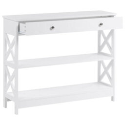 Wyld And Coco Nordic Home White Sideboard 100 X 30 Cm With 1 Drawer And 2 Shelves Country Style - thumbnail 4