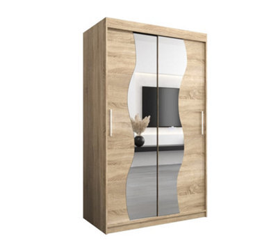 Arte Madrid Contemporary 2 Mirrored Sliding Door Wardrobe 5 Shelves 2 Rails Oak Sonoma Effect (H)2000mm (W)1200mm (D)620mm - image 1