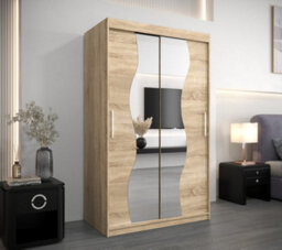 Arte Madrid Contemporary 2 Mirrored Sliding Door Wardrobe 5 Shelves 2 Rails Oak Sonoma Effect (H)2000mm (W)1200mm (D)620mm - thumbnail 2