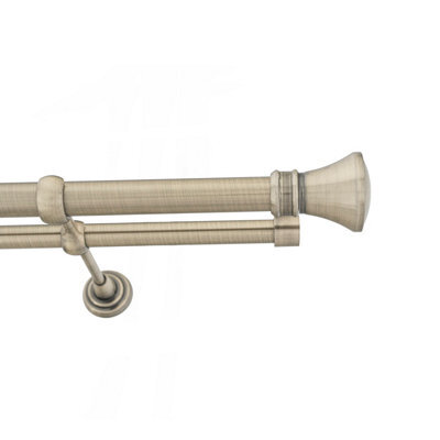 Toolty Double Metal Curtain Pole 25/19mm With Finials Rod Classic Brackets Liberty 115Cm Antique Brass