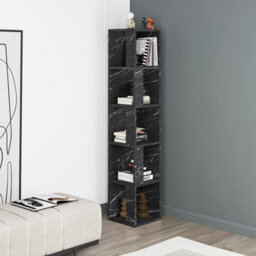 Decortie Piano Modern Corner Bookcase Shelving Unit Tall Display Unit Corner Shelf Black Marble Effect 158.9Cm - thumbnail 5