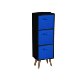 Urbn-Living Urbnliving 80Cm Height 3 Tier Black Wooden Storage Bookcase Scandinavian Style Beech Legs With Dark Blue Inserts - thumbnail 2
