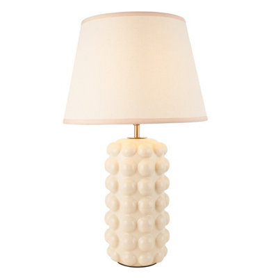 Luminosa Lighting Luminosa Bobble White Crackle Glaze Table Lamp With Vintage White Fabric Ivy Shade 35Cm B22 - image 1