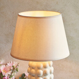 Luminosa Lighting Luminosa Bobble White Crackle Glaze Table Lamp With Vintage White Fabric Ivy Shade 35Cm B22 - thumbnail 4