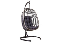 Sh&g Hanging Egg Chair - Basket Chair, Stand & Cushion Set - Grey Rattan & Steel With Grey Cushion - Signature Homes And Gardens - thumbnail 1