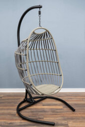 Sh&g Hanging Egg Chair - Basket Chair, Stand & Cushion Set - Grey Rattan & Steel With Grey Cushion - Signature Homes And Gardens - thumbnail 6