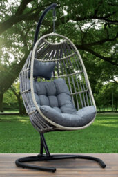 Sh&g Hanging Egg Chair - Basket Chair, Stand & Cushion Set - Grey Rattan & Steel With Grey Cushion - Signature Homes And Gardens - thumbnail 7