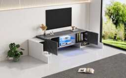 Tv Stand With 4 Doors, 2 Open Storage Compartments And Led Lights, White & Grey - thumbnail 9
