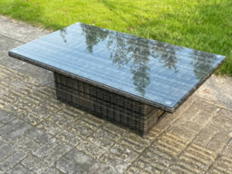 Fimous 7 Seater Outdoor Rattan Sofa Set Adjustable Rising Lifting Dining Table Side Tea Coffee Table Footstool Dark Grey Mixed - thumbnail 4