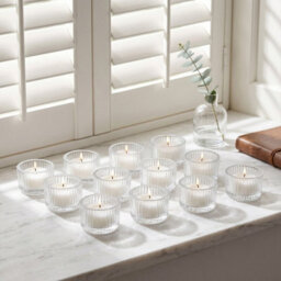 Living And Home 12 Pack Striped Clear Soda Lime Glass Tealight Holders Tabletop Decor For Wedding Dinner Parties - thumbnail 3