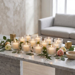 Living And Home 12 Pack Striped Clear Soda Lime Glass Tealight Holders Tabletop Decor For Wedding Dinner Parties - thumbnail 1
