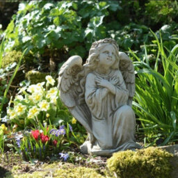Spa Kneeling Angel Girl With Arms Crossed Small Cast Stone Statuary - thumbnail 2