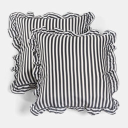 Ohs 2 X Bengal Stripe Faux Linen Frill Cushion Covers - Mono - thumbnail 3