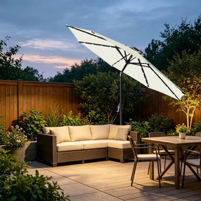 VRUC Garden Parasol Outdoor Patio Umbrella With Solar Led Lights And Crank Tilt 2.7M Cream - image 1
