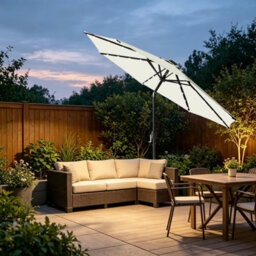 VRUC Garden Parasol Outdoor Patio Umbrella With Solar Led Lights And Crank Tilt 2.7M Cream - thumbnail 1