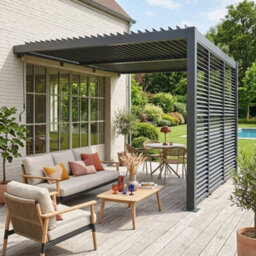 Sweeek - Lean To Pergola With Louvered Roof Aluminium 4 X 3M Palace + 3 Adjustable Louver Panels 130Cm Anthracite - thumbnail 3