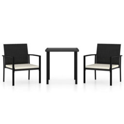 Berkfield 3 Piece Outdoor Dining Set Poly Rattan Black - thumbnail 2