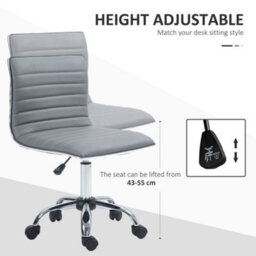 Homcom Armless Mid-Back Adjustable Office Chair With 360 Swivel Light Grey - thumbnail 4