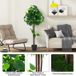 Gainoom Artificial Hydrangea Tree Fake Potted Silk Tree W/ Real Wood Trunk - thumbnail 4