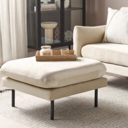 Wyld And Coco Pillow-Top Velvet Footstool Ottoman In Light Beige With Aluminium Legs, 70 X 70 X 44 Cm - thumbnail 2