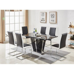 Furniture in Fashion Memphis Large High Gloss Dining Table In Black With Glass Top - thumbnail 2