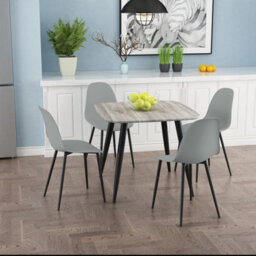 Core Products Aspen Grey Oak Effect 80Cm Square Dining Table With 4 Light Grey Plastic Curve Design  Chairs