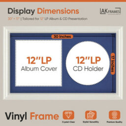 "30X17"" White Swept Vinyl Record Frame With Blue Mount For 12 Inch Lp Album Cover & Disc - Ak Frames" - thumbnail 2