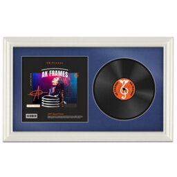 "30X17"" White Swept Vinyl Record Frame With Blue Mount For 12 Inch Lp Album Cover & Disc - Ak Frames" - thumbnail 1