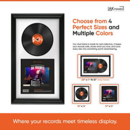 "30X17"" White Swept Vinyl Record Frame With Blue Mount For 12 Inch Lp Album Cover & Disc - Ak Frames" - thumbnail 4