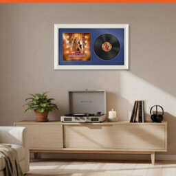 "30X17"" White Swept Vinyl Record Frame With Blue Mount For 12 Inch Lp Album Cover & Disc - Ak Frames" - thumbnail 8