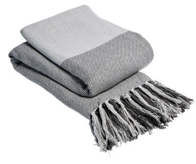 Check Pure Cotton Throw In Grey, 228 X 254Cm - image 1