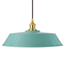 Duck Egg Blue Large Chancery Painted Dome Pendant Light With Polished Brass Lamp Holder And Black Round Cable - Se Home