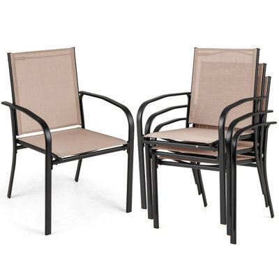 Gainoom Outdoor Brown Dining Chairs Set Of 2 Stackable Patio Sling Chairs Bistro Furniture Set - image 1