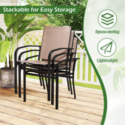 Gainoom Outdoor Brown Dining Chairs Set Of 2 Stackable Patio Sling Chairs Bistro Furniture Set - thumbnail 8
