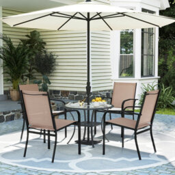 Gainoom Outdoor Brown Dining Chairs Set Of 2 Stackable Patio Sling Chairs Bistro Furniture Set - thumbnail 4