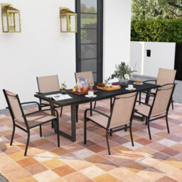 Gainoom Outdoor Brown Dining Chairs Set Of 2 Stackable Patio Sling Chairs Bistro Furniture Set - thumbnail 5