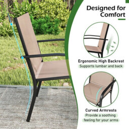 Gainoom Outdoor Brown Dining Chairs Set Of 2 Stackable Patio Sling Chairs Bistro Furniture Set - thumbnail 6