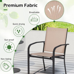 Gainoom Outdoor Brown Dining Chairs Set Of 2 Stackable Patio Sling Chairs Bistro Furniture Set - thumbnail 7
