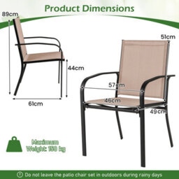 Gainoom Outdoor Brown Dining Chairs Set Of 2 Stackable Patio Sling Chairs Bistro Furniture Set - thumbnail 2