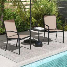 Gainoom Outdoor Brown Dining Chairs Set Of 2 Stackable Patio Sling Chairs Bistro Furniture Set - thumbnail 3