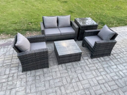Fimous Outdoor Lounge Sofa Set Wicker Pe Rattan Garden Furniture Set With Armchair Squar Coffee Table Double Seat Sofa - thumbnail 2