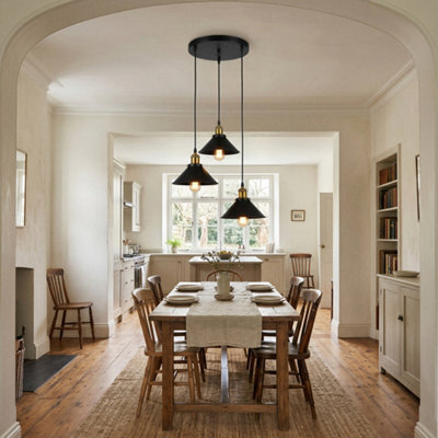 Emitto Pendant Light 3 Lights Height Adjustable Vintage Ceiling Light Black - image 1