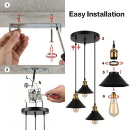 Emitto Pendant Light 3 Lights Height Adjustable Vintage Ceiling Light Black - thumbnail 8