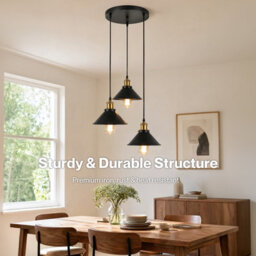 Emitto Pendant Light 3 Lights Height Adjustable Vintage Ceiling Light Black - thumbnail 6