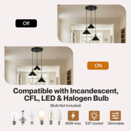 Emitto Pendant Light 3 Lights Height Adjustable Vintage Ceiling Light Black - thumbnail 7
